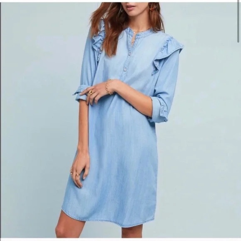 Anthropologie Cloth & Stone Dress Sz XL Chambray Denim Tunic Shirt Mini Coastal
